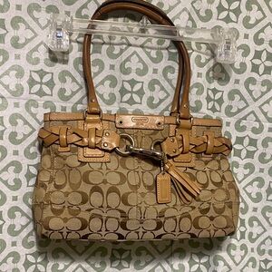 Coach Tan and Brown Signature Shoulder Bag